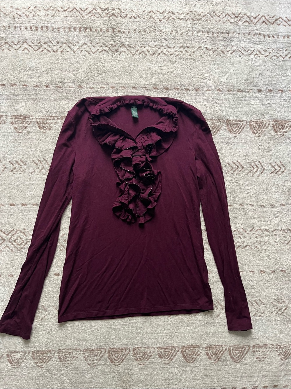 Ralph Lauren Deep Ruffle V-Neck Long Sleeve Tee